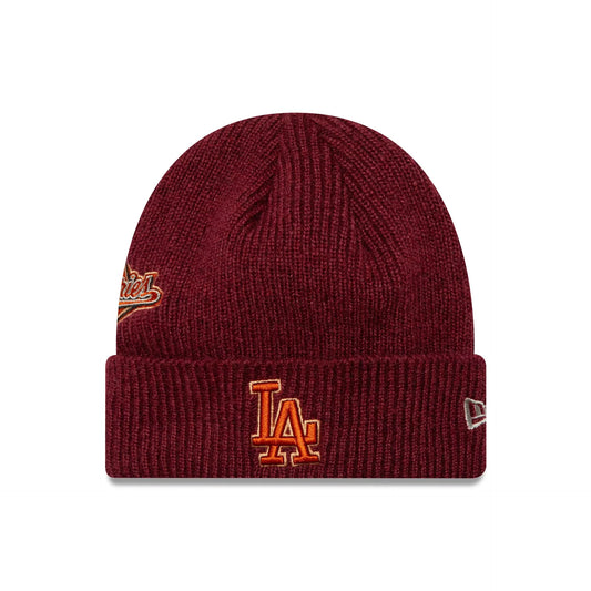 New Era Húfa - LA Dodgers World Series Patch Dark Red Cuff Knit Beanie Hat