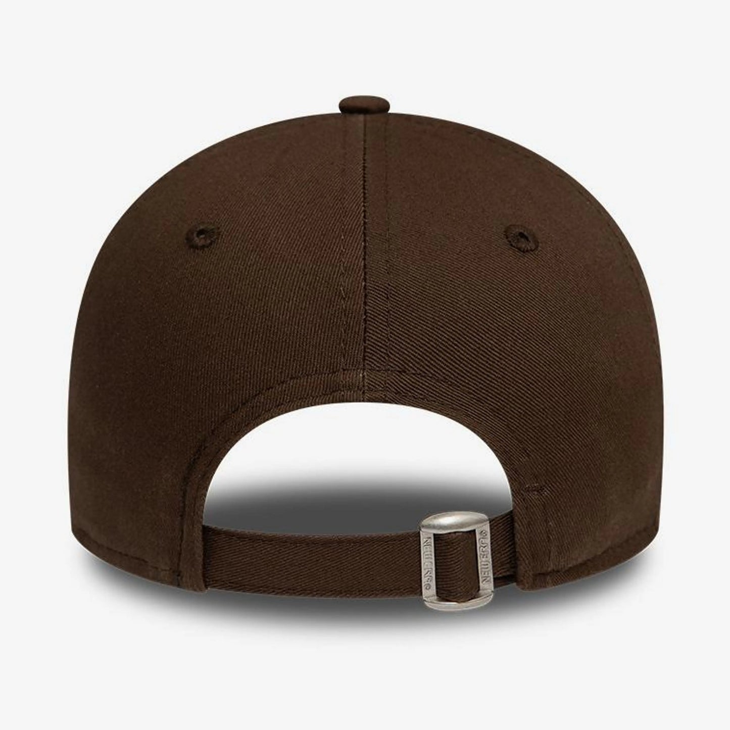 Brown baseball cap with a metal buckle on a white background