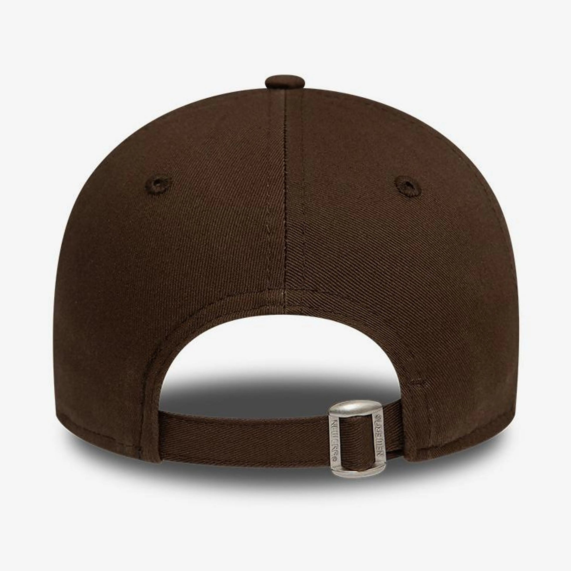 Brown baseball cap with a metal buckle on a white background